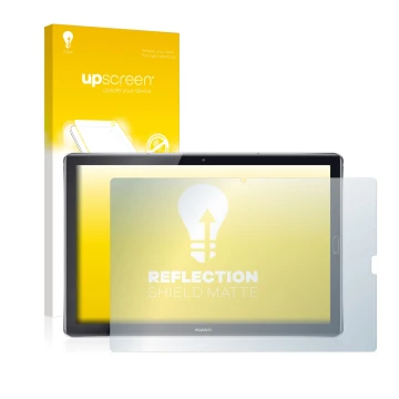 Front side of a product packaging with the brand logo upscreen. Next to it is the device Huawei MediaPad M5 10.8 shown with th