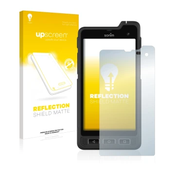 Front side of a product packaging with the brand logo upscreen. Next to it is the device Sonim XP8 shown with the correspondin