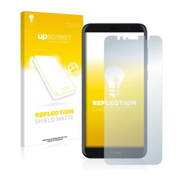 Front side of a product packaging with the brand logo upscreen. Next to it is the device Huawei Y6 2018 shown with the corresp