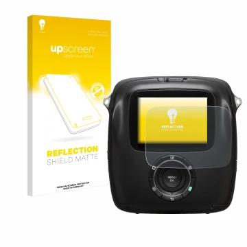 Front side of a product packaging with the brand logo upscreen. Next to it is the device Fujifilm Instax Square SQ10 shown wit
