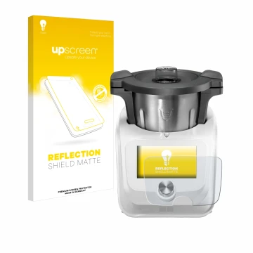 Front side of a product packaging with the brand logo upscreen. Next to it is the device SilverCrest Monsieur Cuisine Connect 
