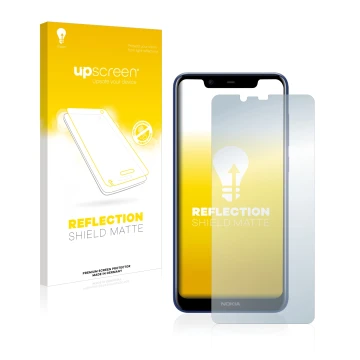 Front side of a product packaging with the brand logo upscreen. Next to it is the device Nokia 5.1 Plus 2018 shown with the co