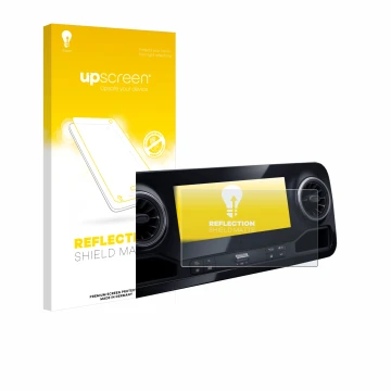 Front side of a product packaging with the brand logo upscreen. Next to it is the device Mercedes-Benz Sprinter 2018 MBUX 7