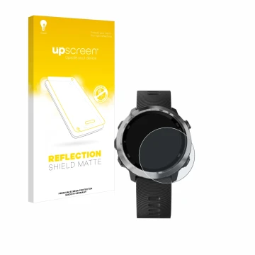 Front side of a product packaging with the brand logo upscreen. Next to it is the device Garmin Forerunner 645 Music shown wit