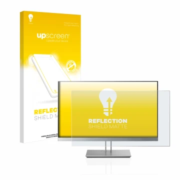 Front side of a product packaging with the brand logo upscreen. Next to it is the device HP EliteDisplay E233 shown with the c