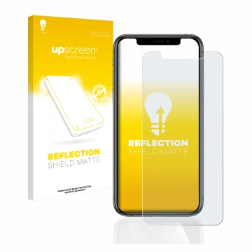 Front side of a product packaging with the brand logo upscreen. Next to it is the device Apple iPhone Xs shown with the corres