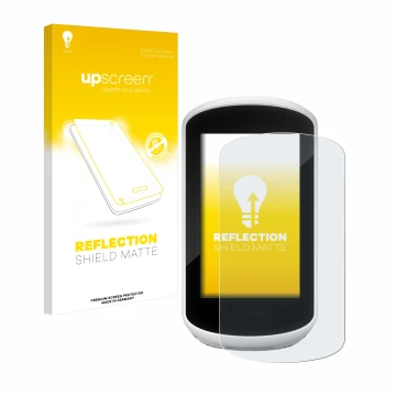 Front side of a product packaging with the brand logo upscreen. Next to it is the device Garmin Edge Explore 2018 shown with t