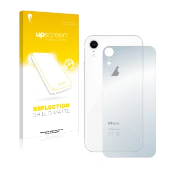 Front side of a product packaging with the brand logo upscreen. Next to it is the device Apple iPhone XR (Back) shown with the
