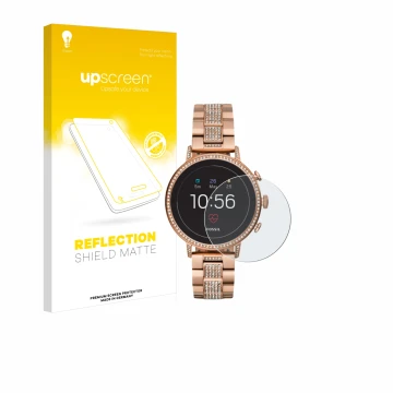 Front side of a product packaging with the brand logo upscreen. Next to it is the device Fossil Q Venture HR (4.Gen) shown wit