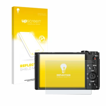 Front side of a product packaging with the brand logo upscreen. Next to it is the device Sony Cyber-Shot DSC-HX99 shown with t