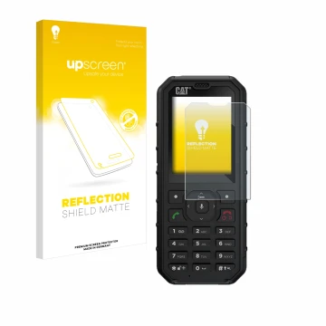 Front side of a product packaging with the brand logo upscreen. Next to it is the device Caterpillar Cat B35 shown with the co