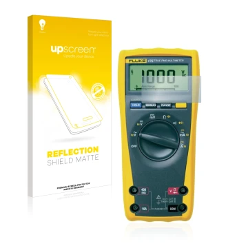 Front side of a product packaging with the brand logo upscreen. Next to it is the device Fluke MultiMeter 175 shown with the c