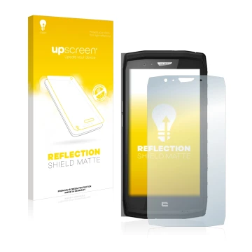 Front side of a product packaging with the brand logo upscreen. Next to it is the device Crosscall Trekker X4 shown with the c