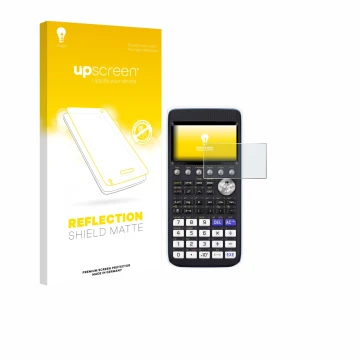 Front side of a product packaging with the brand logo upscreen. Next to it is the device Casio FX-CG50 shown with the correspo