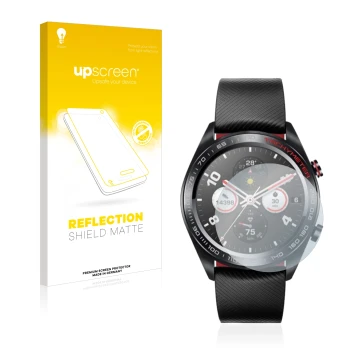 Front side of a product packaging with the brand logo upscreen. Next to it is the device Honor Watch Magic shown with the corr