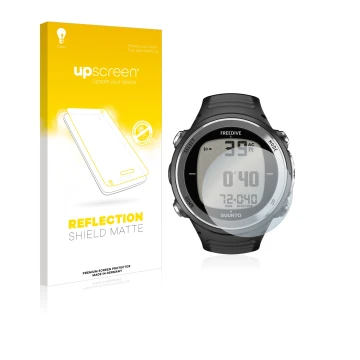 Front side of a product packaging with the brand logo upscreen. Next to it is the device Suunto D4F shown with the correspondi