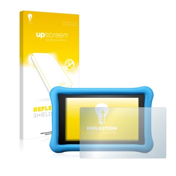 Front side of a product packaging with the brand logo upscreen. Next to it is the device Amazon Fire HD 8 Kids Edition 2018 (8