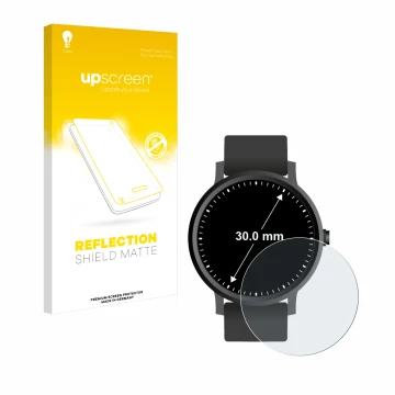 Front side of a product packaging with the brand logo upscreen. Next to it is the device Circular Displays (ø: 30 mm) shown wi