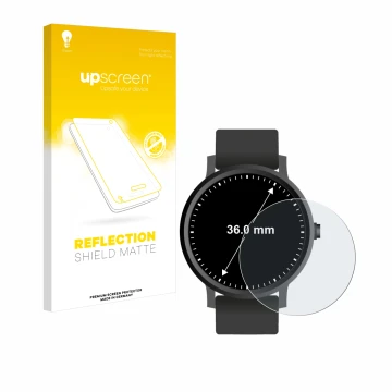 Front side of a product packaging with the brand logo upscreen. Next to it is the device Circular Displays (ø: 36 mm) shown wi