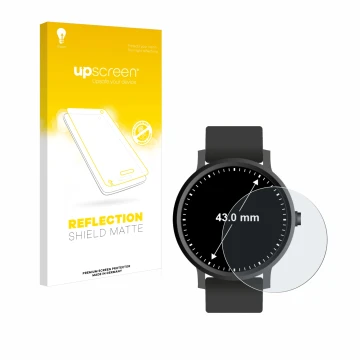 Front side of a product packaging with the brand logo upscreen. Next to it is the device Circular Displays (ø: 43 mm) shown wi