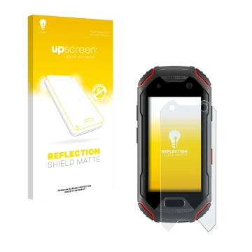Front side of a product packaging with the brand logo upscreen. Next to it is the device Unihertz Atom shown with the correspo
