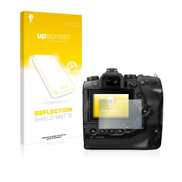 Front side of a product packaging with the brand logo upscreen. Next to it is the device Olympus OM-D E-M1X shown with the cor