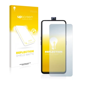 Front side of a product packaging with the brand logo upscreen. Next to it is the device Oppo F11 Pro shown with the correspon