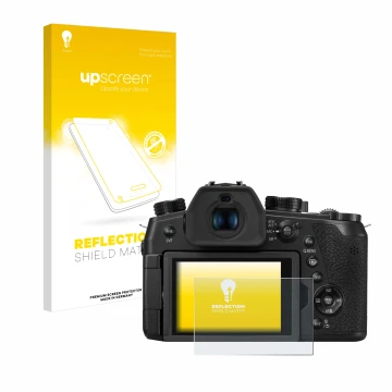 Front side of a product packaging with the brand logo upscreen. Next to it is the device Panasonic Lumix DC-FZ1000 II shown wi