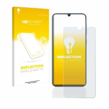 Front side of a product packaging with the brand logo upscreen. Next to it is the device Samsung Galaxy A40 shown with the cor