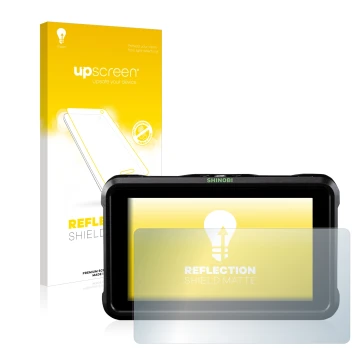 Front side of a product packaging with the brand logo upscreen. Next to it is the device Atomos Shinobi shown with the corresp