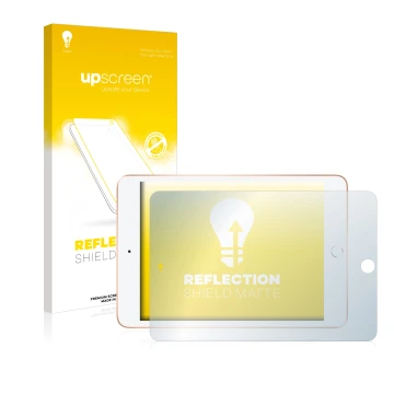 Front side of a product packaging with the brand logo upscreen. Next to it is the device Apple iPad Mini 5 2019 (Landscape, 5t