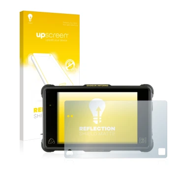 Front side of a product packaging with the brand logo upscreen. Next to it is the device Atomos Shogun Inferno shown with the 