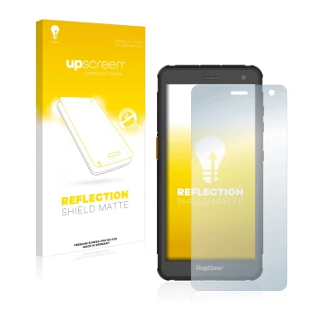 Front side of a product packaging with the brand logo upscreen. Next to it is the device RugGear RG655 shown with the correspo