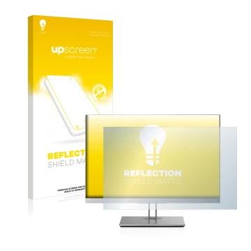 Front side of a product packaging with the brand logo upscreen. Next to it is the device HP EliteDisplay E243i shown with the 