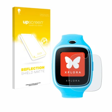 Front side of a product packaging with the brand logo upscreen. Next to it is the device Xplora Go shown with the correspondin