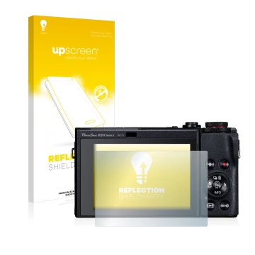 Front side of a product packaging with the brand logo upscreen. Next to it is the device Canon PowerShot G5 X Mark II shown wi