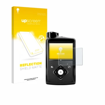 Front side of a product packaging with the brand logo upscreen. Next to it is the device Medtronic Minimed 670G shown with the