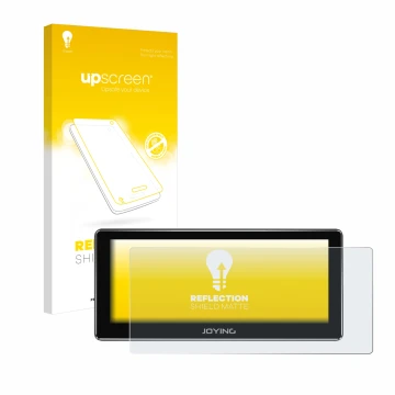 Front side of a product packaging with the brand logo upscreen. Next to it is the device Joying 4G Car Radio 8.8