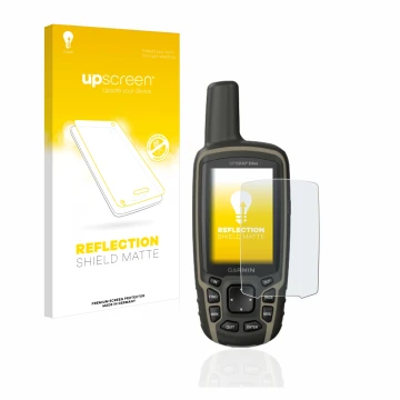 Front side of a product packaging with the brand logo upscreen. Next to it is the device Garmin GPSMAP 64sx shown with the cor