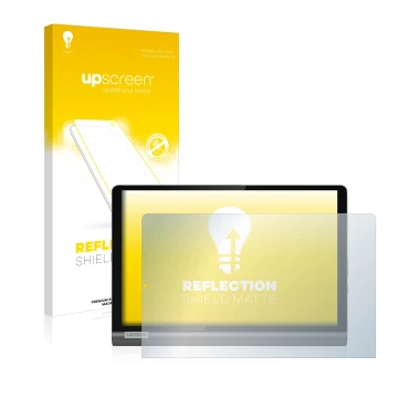 Front side of a product packaging with the brand logo upscreen. Next to it is the device Lenovo Yoga SmartTab shown with the c