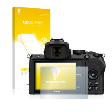 Front side of a product packaging with the brand logo upscreen. Next to it is the device Nikon Z 50 shown with the correspondi
