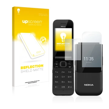 Front side of a product packaging with the brand logo upscreen. Next to it is the device Nokia 2720 Flip shown with the corres
