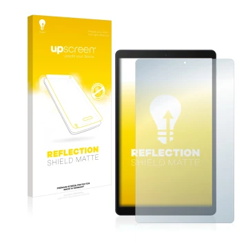 Front side of a product packaging with the brand logo upscreen. Next to it is the device Samsung Galaxy Tab A 10.1 LTE 2019 sh