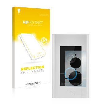 Front side of a product packaging with the brand logo upscreen. Next to it is the device Ring Video Doorbell Elite shown with 