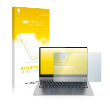 Front side of a product packaging with the brand logo upscreen. Next to it is the device Lenovo Yoga C940 14