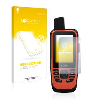 Front side of a product packaging with the brand logo upscreen. Next to it is the device Garmin GPSMAP 86i shown with the corr