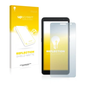 Front side of a product packaging with the brand logo upscreen. Next to it is the device Alcatel 1B 2020 shown with the corres