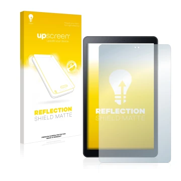 Front side of a product packaging with the brand logo upscreen. Next to it is the device Samsung Galaxy Tab A 10.5 WiFi 2018 s