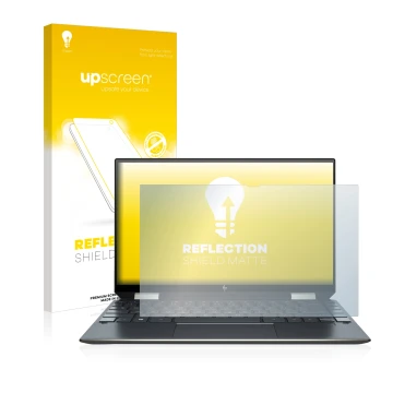 Front side of a product packaging with the brand logo upscreen. Next to it is the device HP Spectre x360 13-aw0000ns shown wit