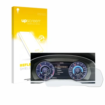 Front side of a product packaging with the brand logo upscreen. Next to it is the device Volkswagen Passat Active Info Cockpit